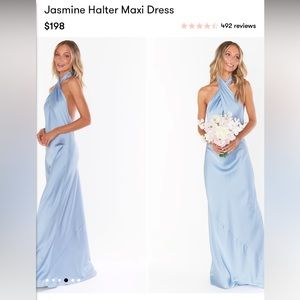 Show Me Your Mumu Jasmine Halter Maxi Dress Steel Blue Luxe Satin